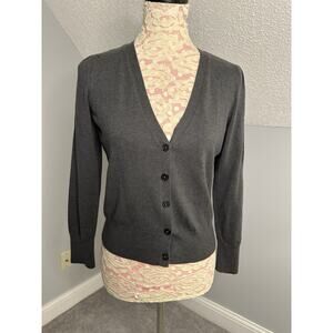 EUC Talbots Dark Gray Cardigan Sweater Fitted Petite Medium PM Shoulder Details